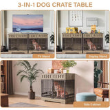 Indoor Wooden Dog Crate Furniture With Adjustable Feeder - Omega Lifestyles