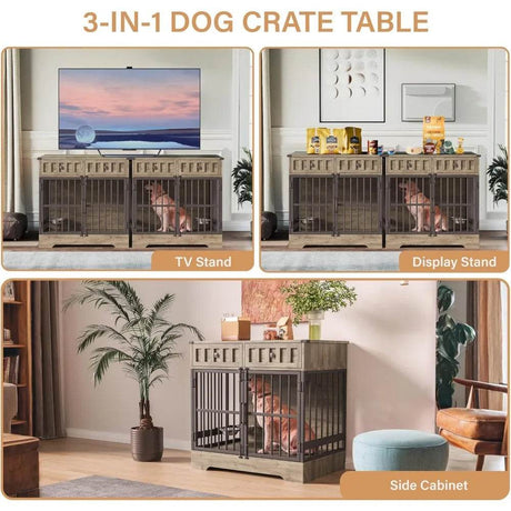 Indoor Wooden Dog Crate Furniture With Adjustable Feeder - Omega Lifestyles