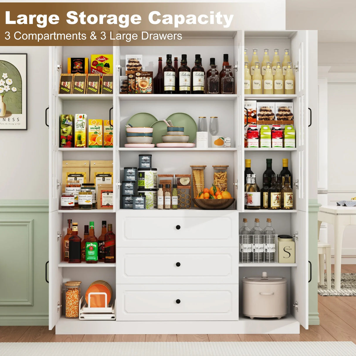 Modern 78-Inch White Glass Door Living Room Cabinet