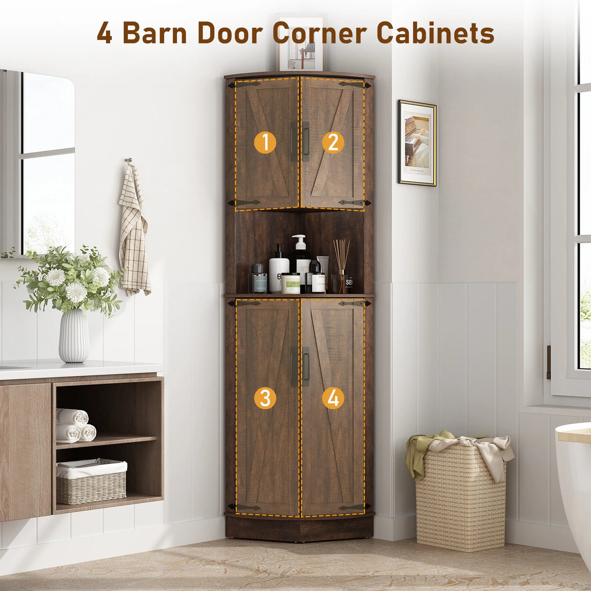 Farmhouse 67-Inch Tall Corner Storage Cabinet