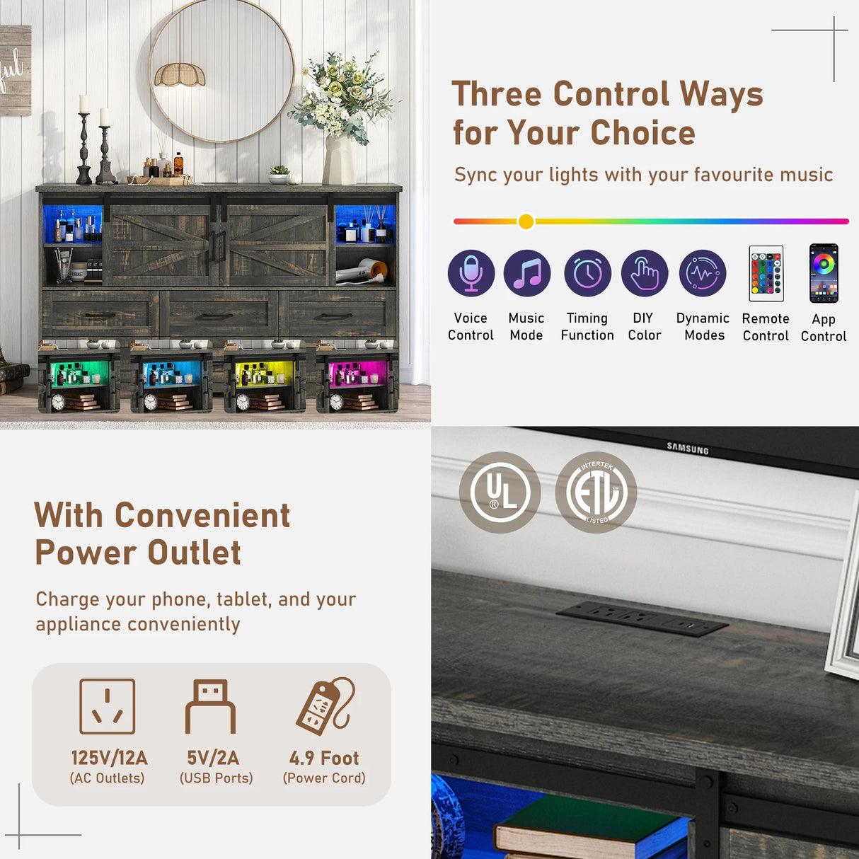 Modern Farmhouse Wood Storage Cabinet With Charging Station