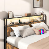 King Size Industrial LED Light Storage Platform Bed Frame