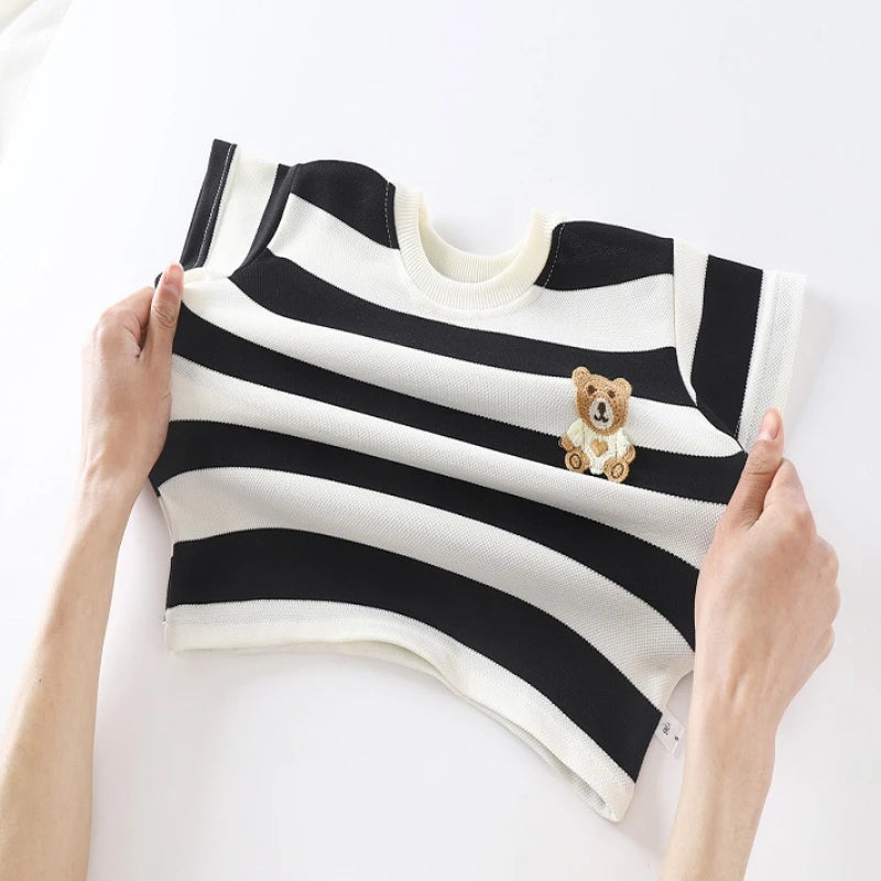 2-Piece Striped Polyester Toddler Summer Outfit Set