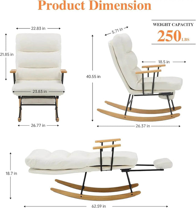 Adjustable Teddy Fabric Rocking Chair with Footrest - Omega Lifestyles