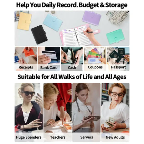 PU Leather A6 Budget Binder Notebook With Cash Envelopes Organizer - Omega Lifestyles