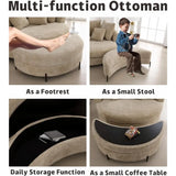 Oversized Round Barrel Chenille Fabric Accent Chair With Ottoman - Omega Lifestyles