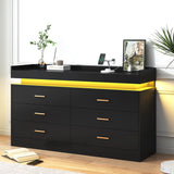 Modern 6 Drawer Wooden Dresser With LED Light