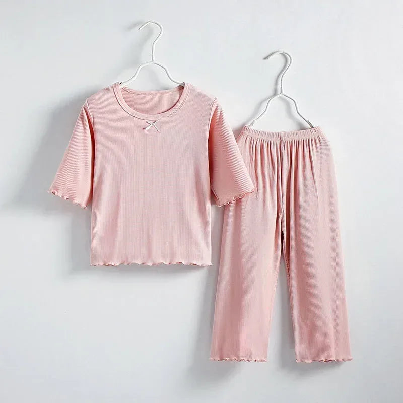 Girls Thin Summer Polyester Knit Casual Homewear Set - Omega Lifestyles