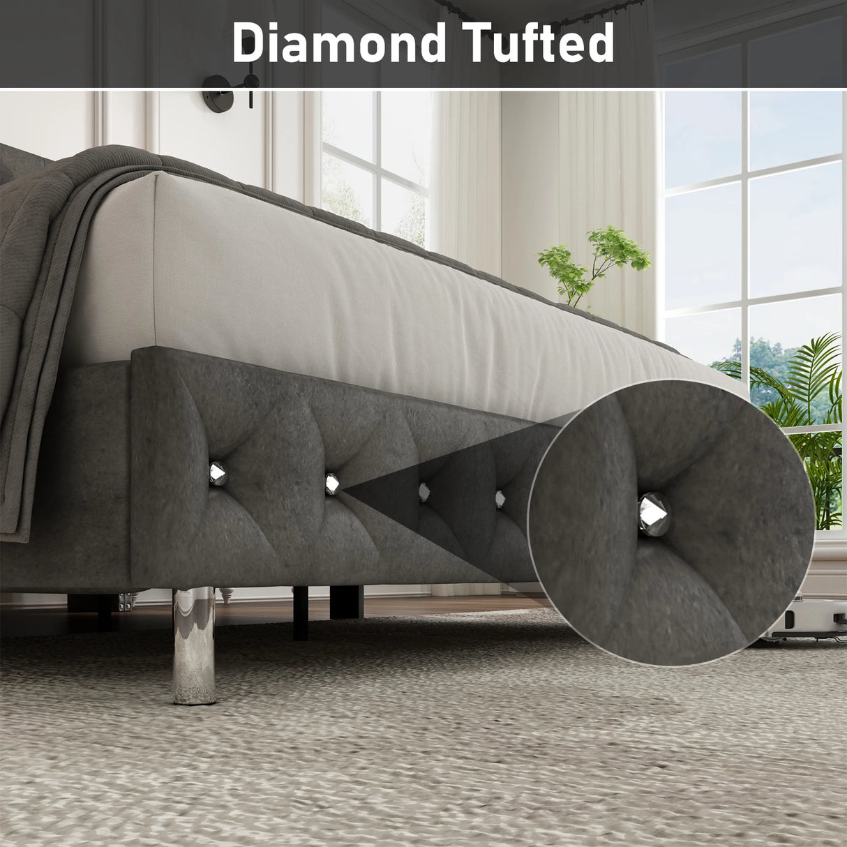 Queen Velvet Upholstered LED Wingback Bed Frame With USB Ports