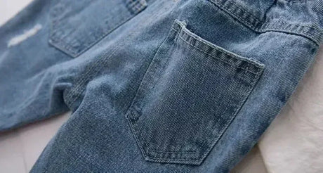 Kids Casual Elastic Waist Denim Ripped Jeans - Omega Lifestyles
