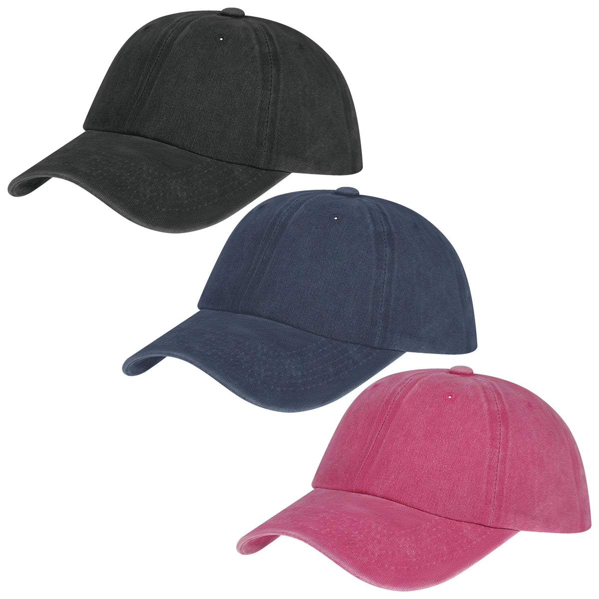 Pack of 3 Adjustable Cotton Casual Baseball Caps