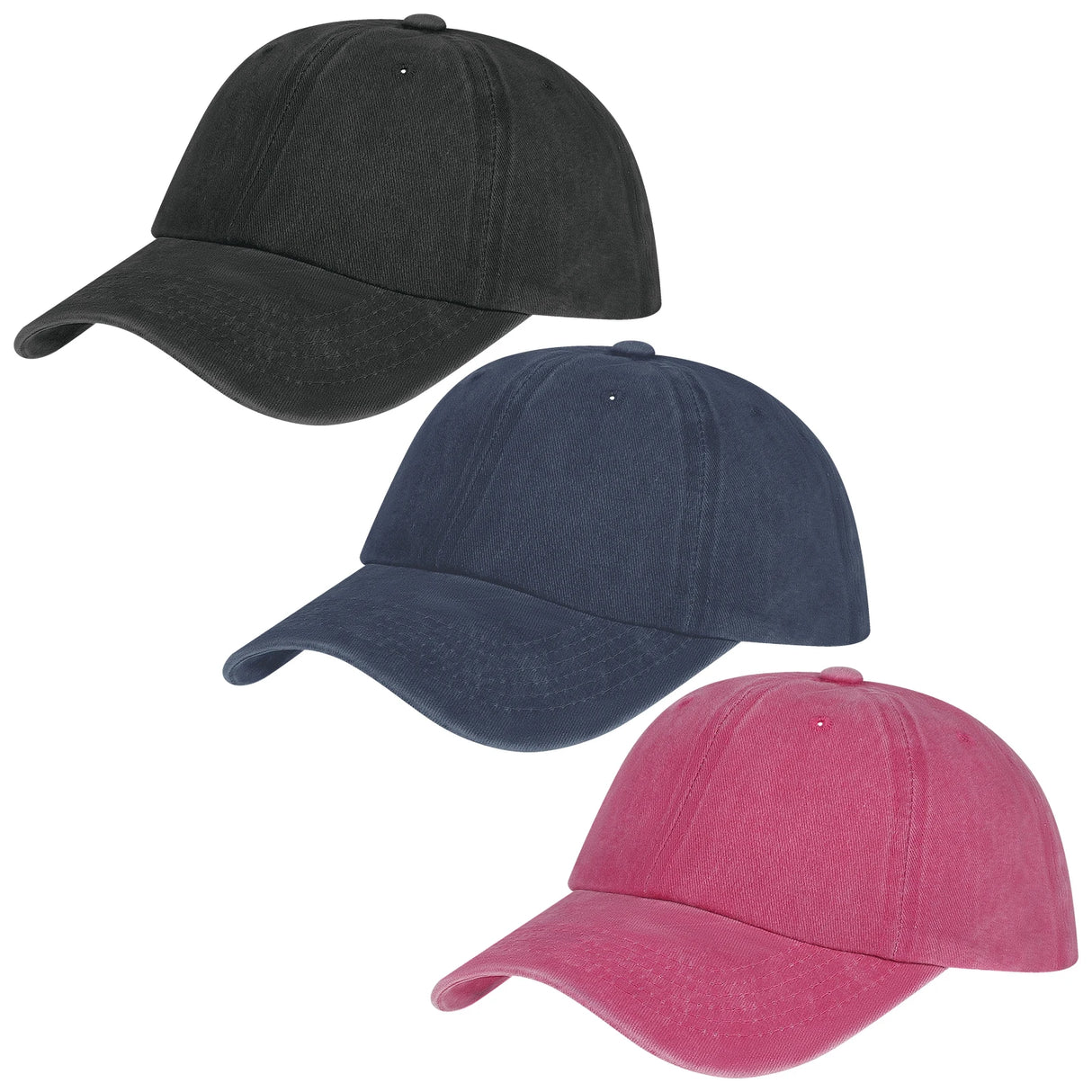 Pack of 3 Adjustable Cotton Casual Baseball Caps