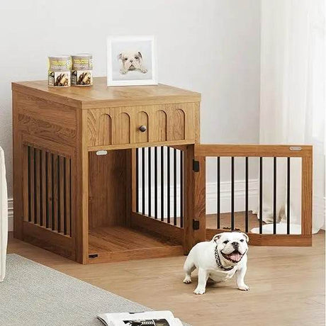 Indoor Wooden Dog Crate With Storage Drawer End Table - Omega Lifestyles