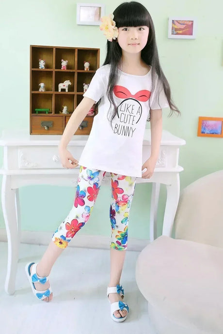 Girls Cotton Polyester Printed Calf-Length Slim Leggings - Omega Lifestyles