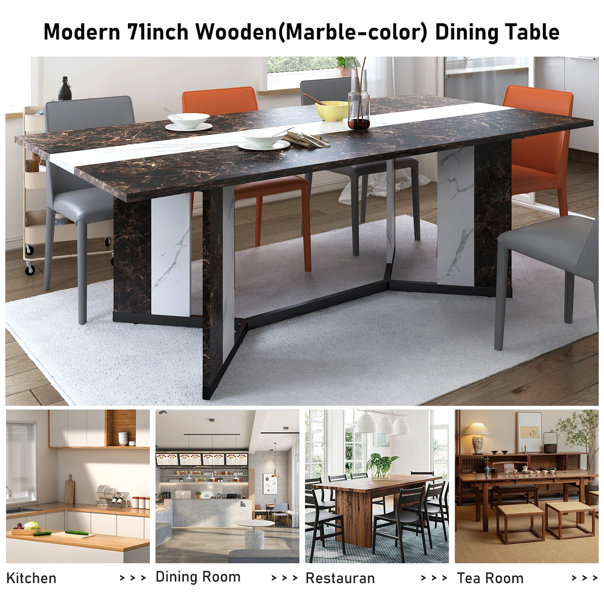 Large Rectangular Wood Top Modern Dining Table With Metal Legs