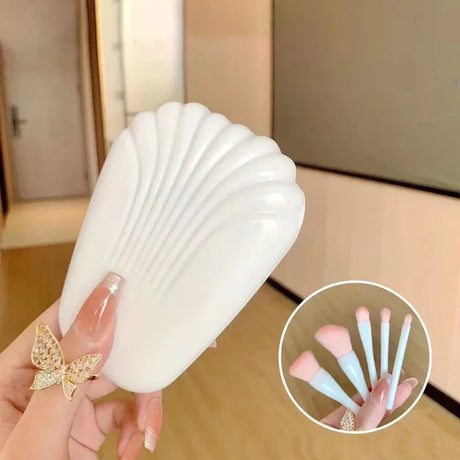 5-Piece Portable Soft Wool Fiber Makeup Brush Set With Mirror - Omega Lifestyles