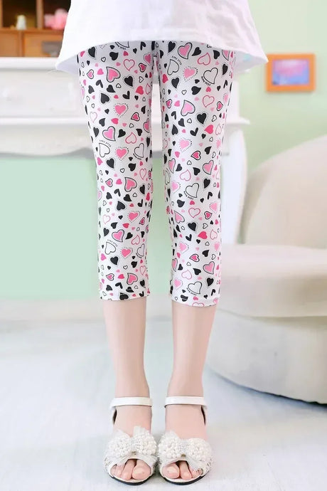 Girls Cotton Polyester Printed Calf-Length Slim Leggings - Omega Lifestyles