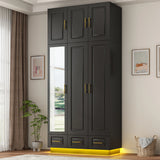 Modern 3-Door Engineered Wood Wardrobe With LED Lights
