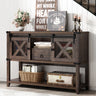 Antique Wood Farmhouse Entryway Table With Sliding Barn Doors