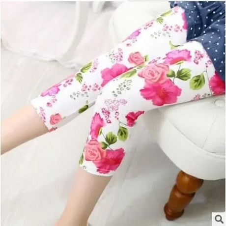 Girls Cotton Polyester Printed Calf-Length Slim Leggings - Omega Lifestyles