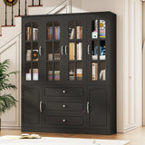 Spacious White Glass Door Dining Room Storage Cabinet