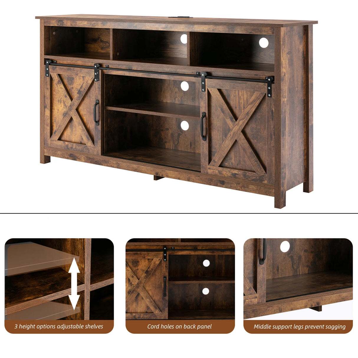 Farmhouse Wood Sliding Barn Door TV Stand Cabinet
