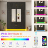 Modern Minimalist 4-Door LED Armoire Wardrobe Closet