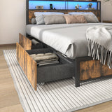 King Size Industrial LED Light Storage Platform Bed Frame