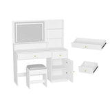 Modern Wooden Vanity Desk With Mirror Lights Charging Station