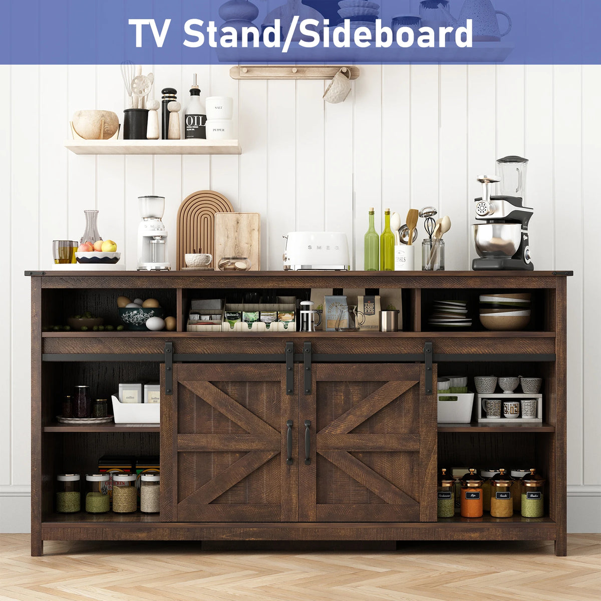 Farmhouse LED Wood Sliding Barn Door TV Stand