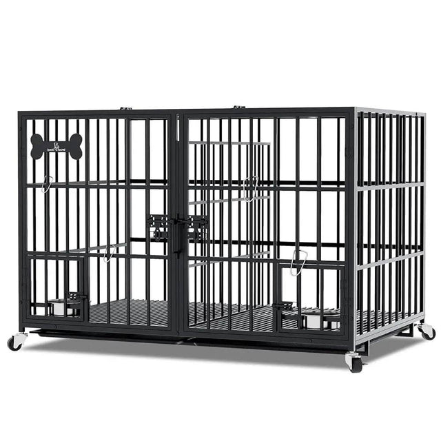 Heavy Duty Metal Indoor Dog Crate With Divider Wheels - Omega Lifestyles