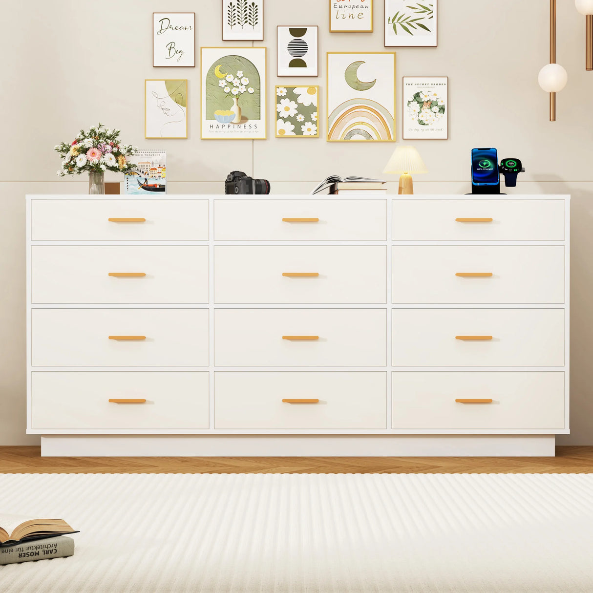 Modern 12-Drawer Dresser With Built-In Charging Station