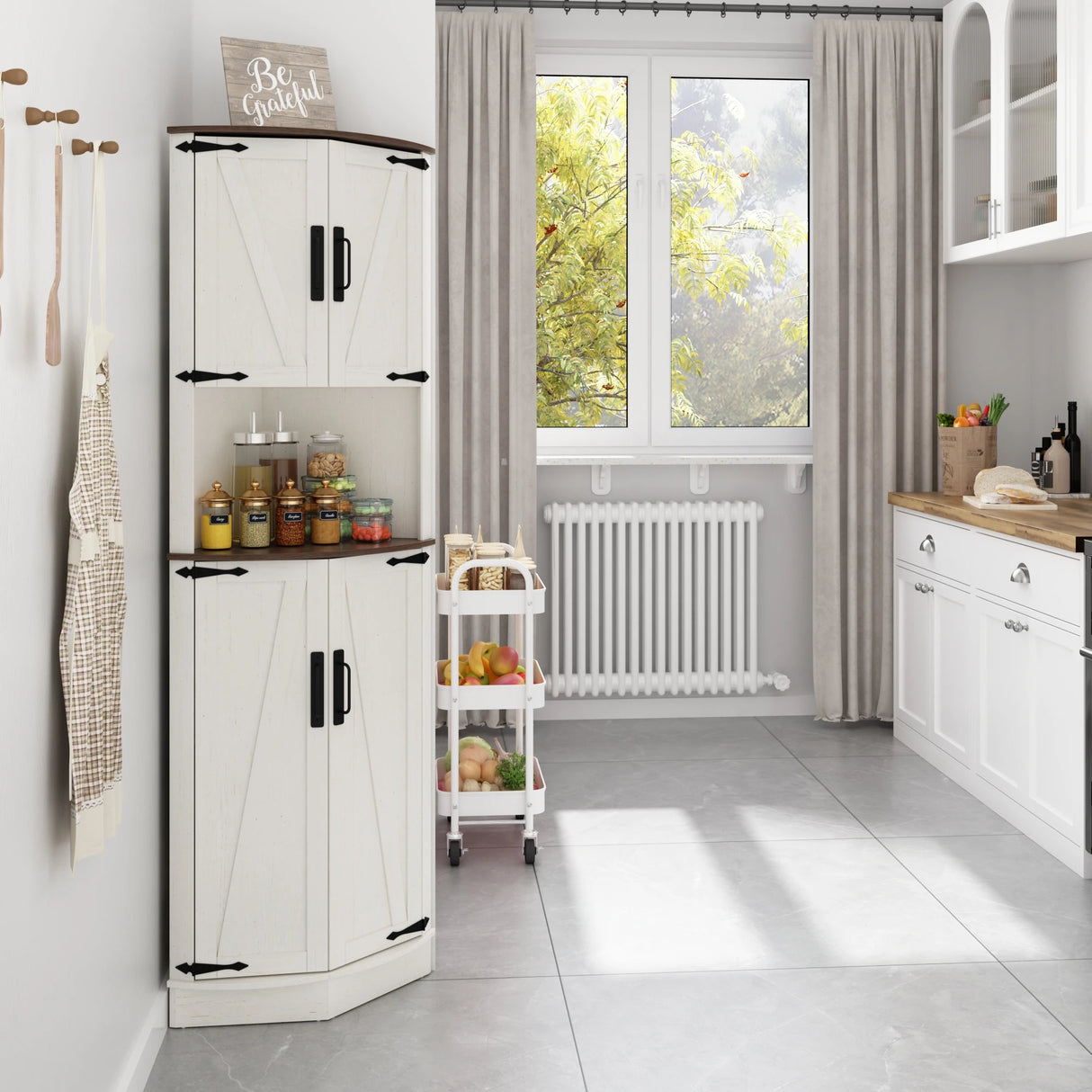 Farmhouse 67-Inch Tall Corner Storage Cabinet