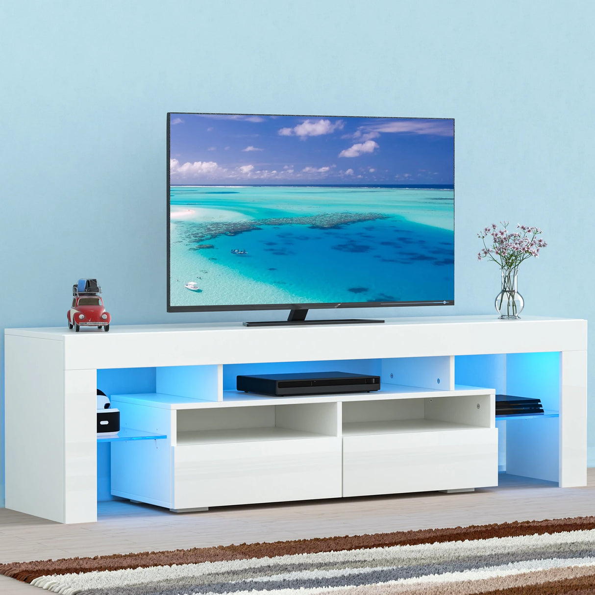Modern 63-Inch Wooden TV Stand With RGB LED Lights