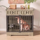 Indoor Wooden Dog Crate Furniture With Adjustable Feeder - Omega Lifestyles