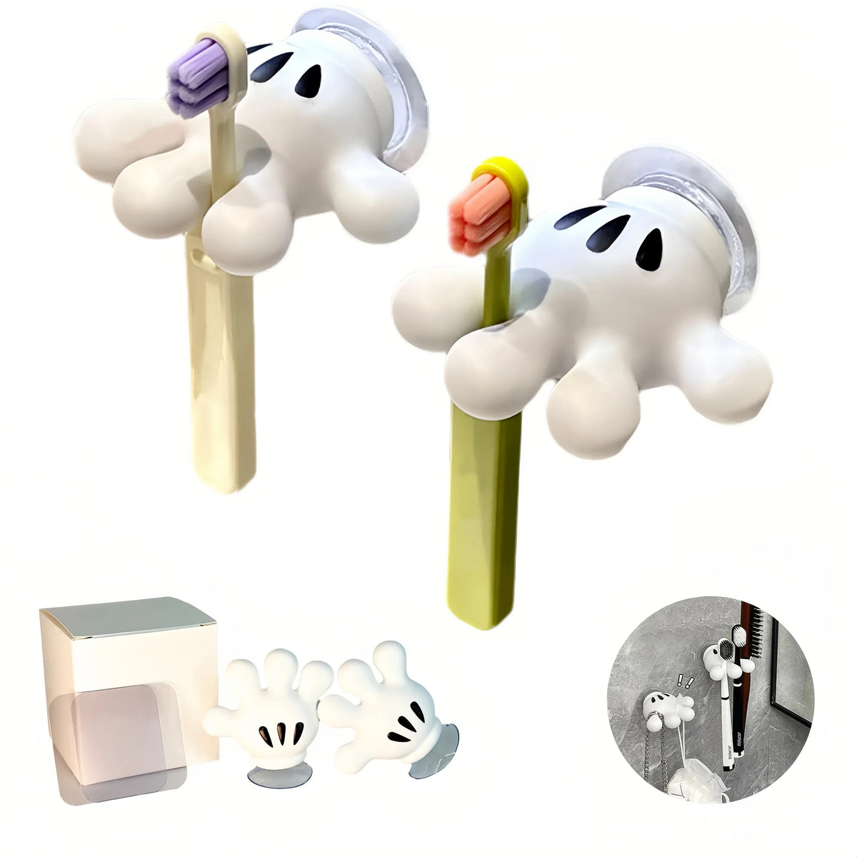 Palm Toothbrush Holder With Multifunctional Suction Hooks - Omega Lifestyles