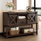Antique Wood Farmhouse Entryway Table With Sliding Barn Doors