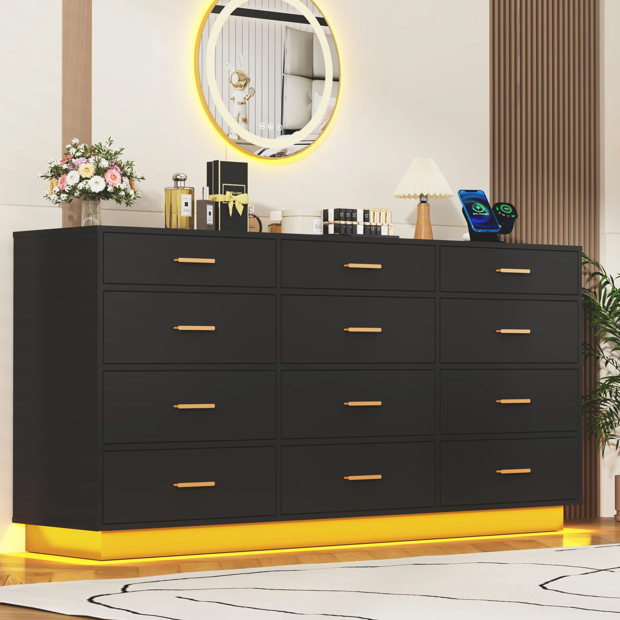 Modern 12-Drawer Dresser With Built-In Charging Station