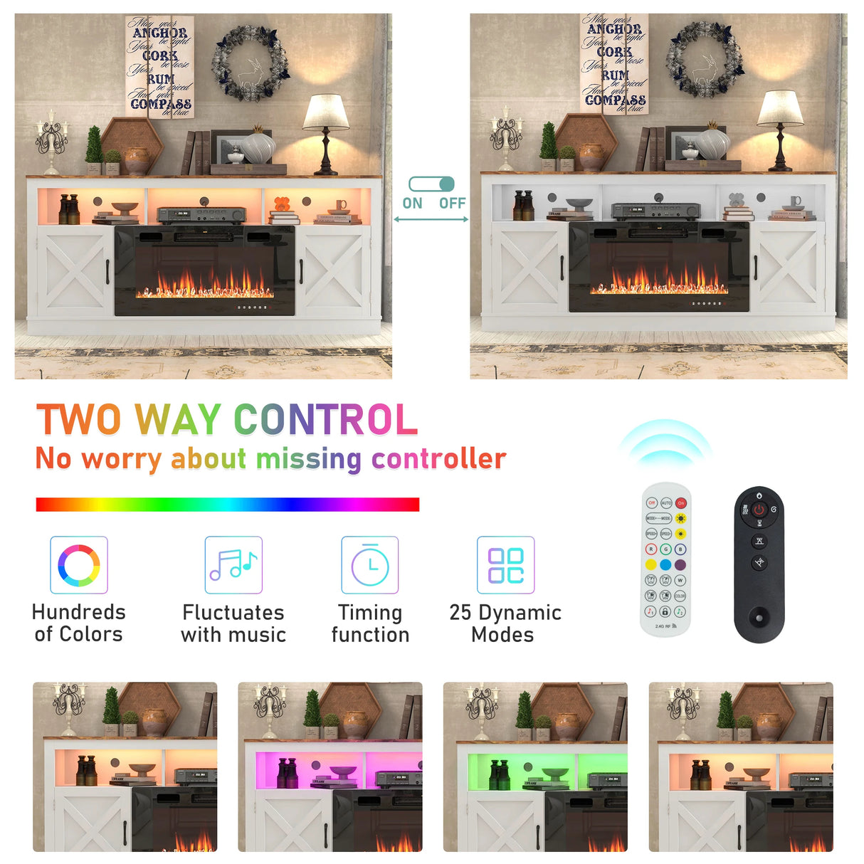 Farmhouse Living Room Fireplace TV Stand Console