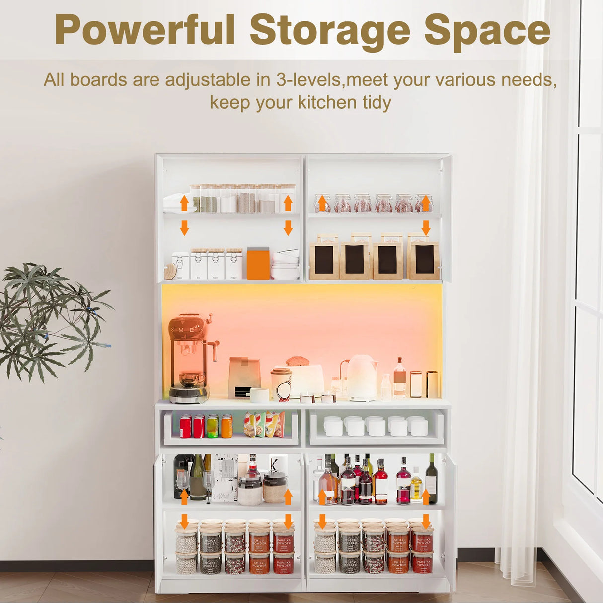 American Country Antique Wood Pantry Cabinet With LED Lights