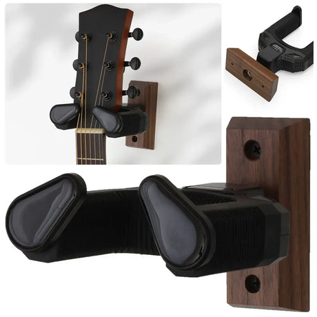 Walnut Wood Automatic Lock Guitar Hanger Stand - Omega Lifestyles