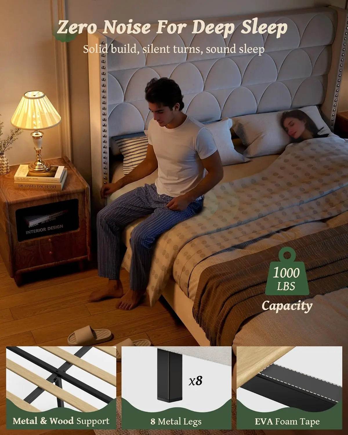 Velvet Upholstered Wingback Platform Bed Frame - Omega Lifestyles