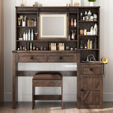 Farmhouse Makeup Vanity Desk With Mirror Lights Stool