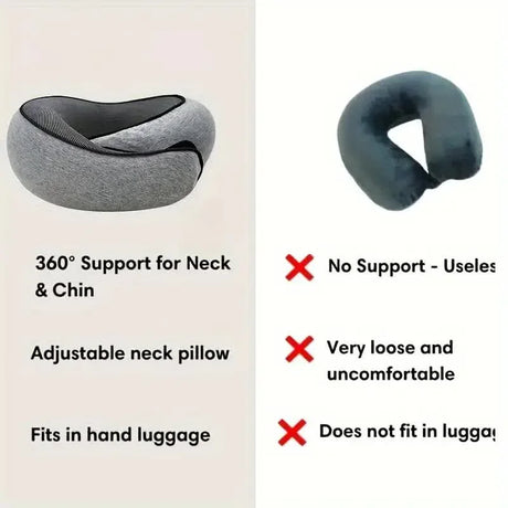 Memory Foam Travel Neck Pillow Adjustable U-Shape Support - Omega Lifestyles