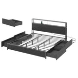 King Size Industrial LED Light Storage Platform Bed Frame