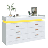 Modern 6 Drawer Wooden Dresser With LED Light