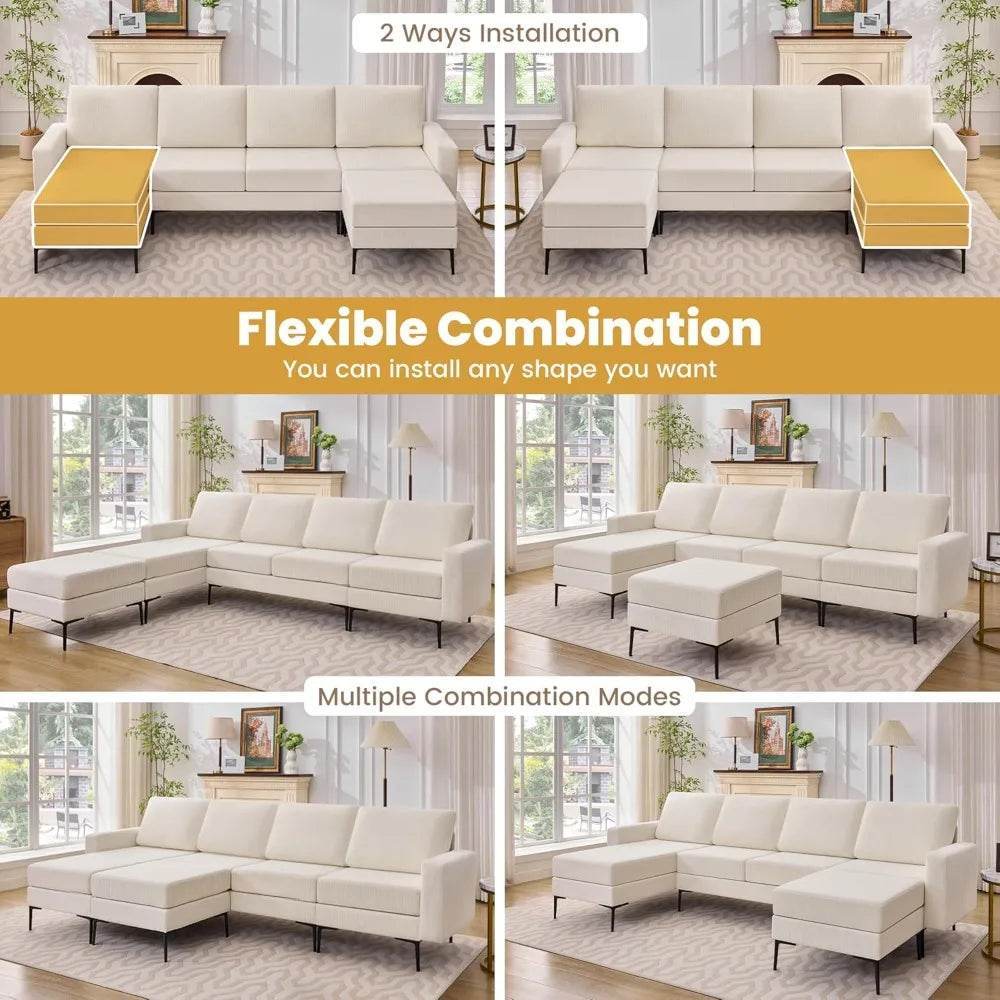 Modern Modular Corduroy Sectional Sofa With Convertible Chaise - Omega Lifestyles