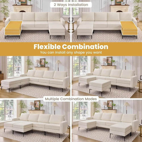 Modern Modular Corduroy Sectional Sofa With Convertible Chaise - Omega Lifestyles