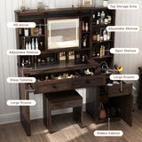 Farmhouse Makeup Vanity Desk With Mirror Lights Stool