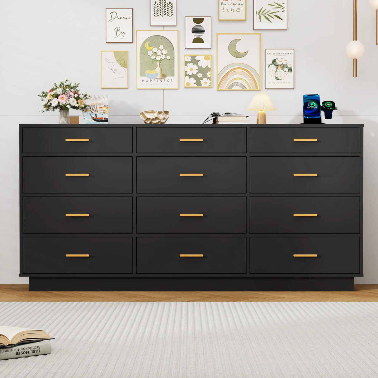 Modern 12-Drawer Dresser With Built-In Charging Station